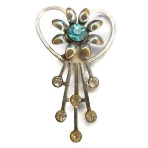 1940s Silver Rhinestone Accent Vintage Flower Pin